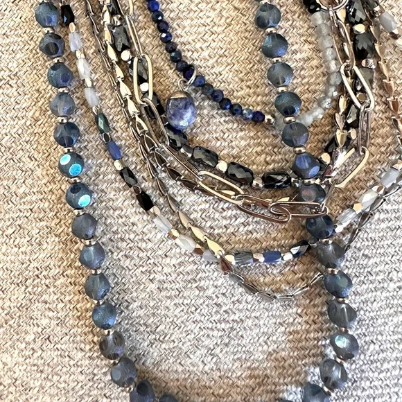 Elegant silver and Blue beads Layered convertible and adjustable Necklace. - Picture 8 of 11